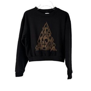 Def Leppard Sweatshirt Size S Black Cropped Triangle Animal Print Womens Rock